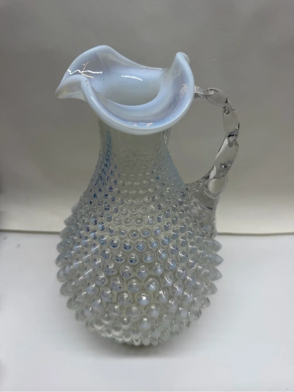 Fenton Hobnail French Glass opalescent wine decanter- Decorative White Accents